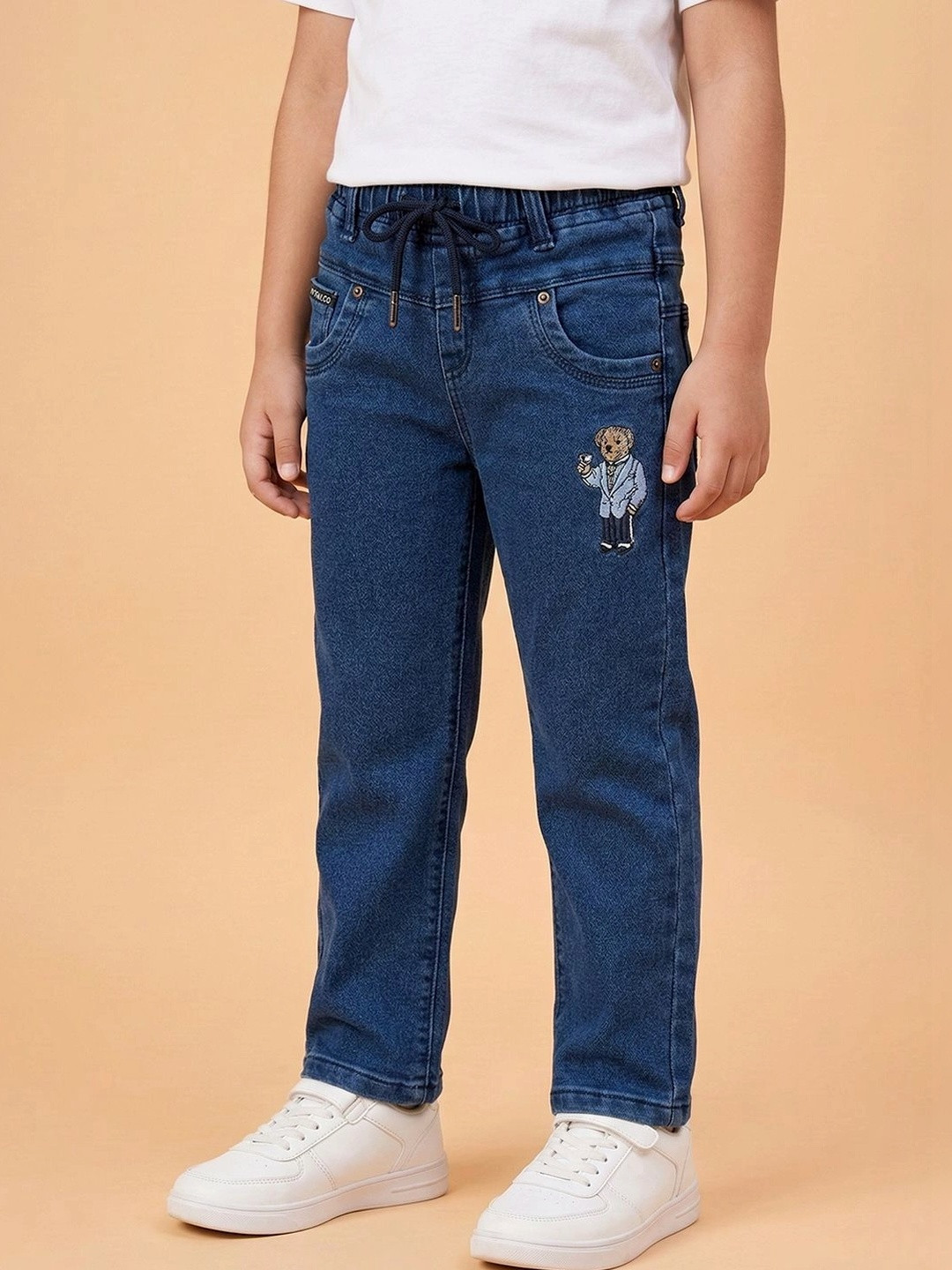 Dripteen Boys Straight Fit Mid-Rise Embroidered Stretchable Jeans