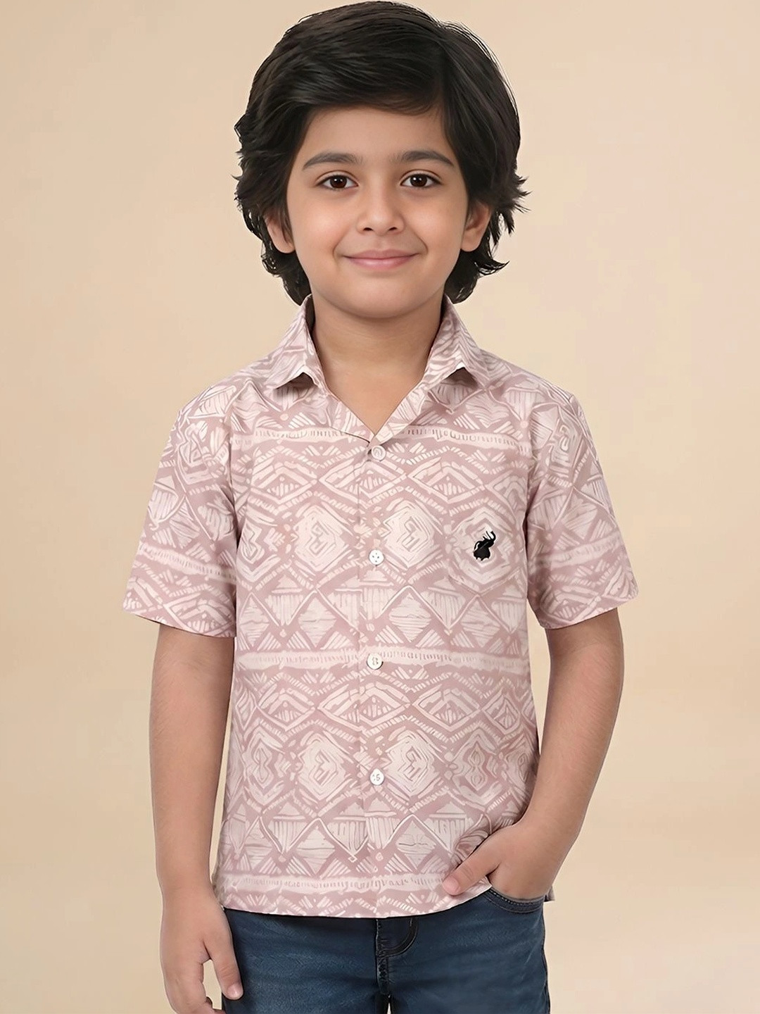 Polka Tots Boys Printed Cotton Casual Shirt