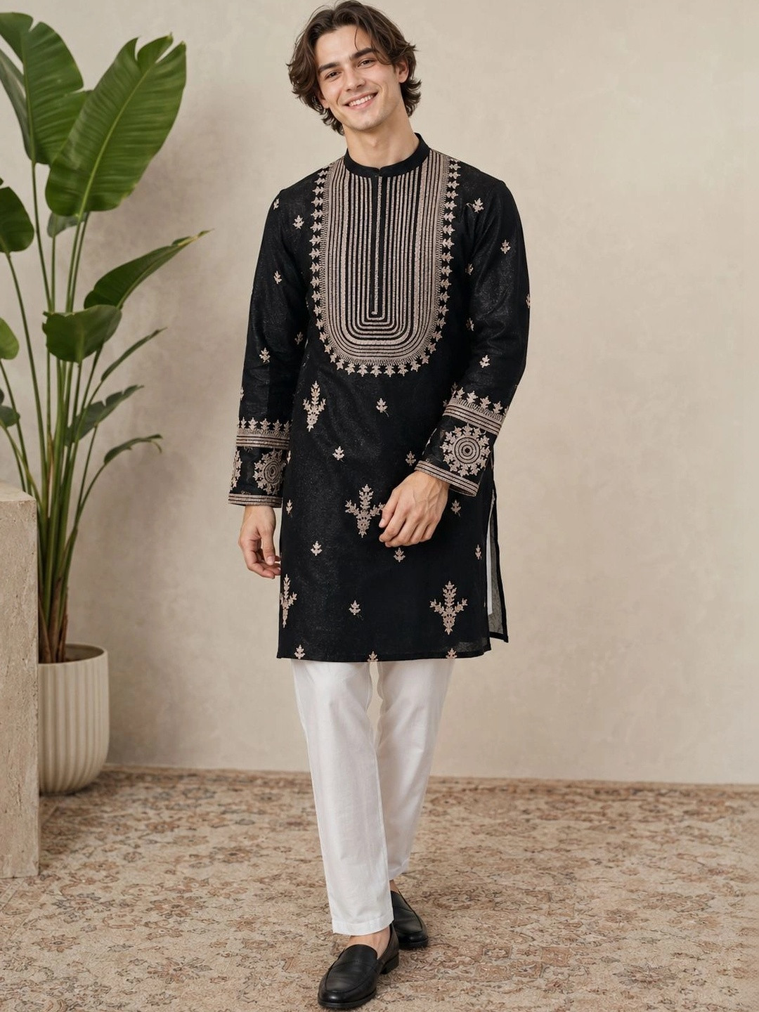 House of Pataudi Men Ethnic Motifs Embroidered Thread Work Kurta