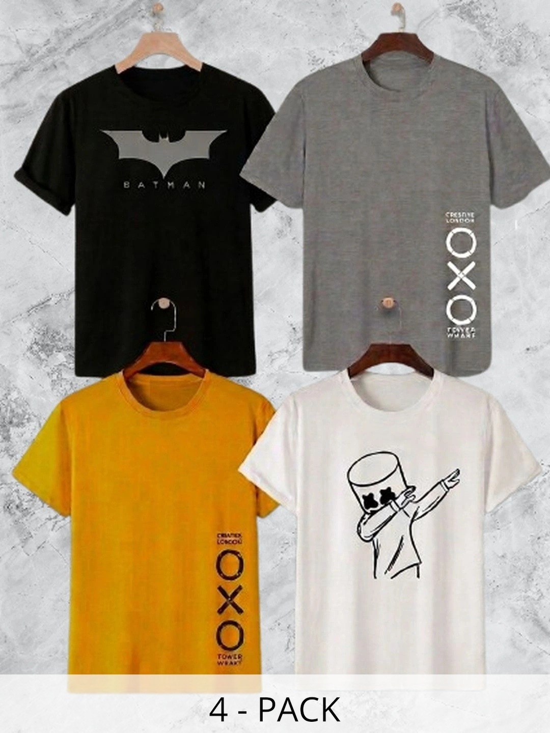 WIKE DENIMS Men Pack Of 4 Batman Printed T-shirts