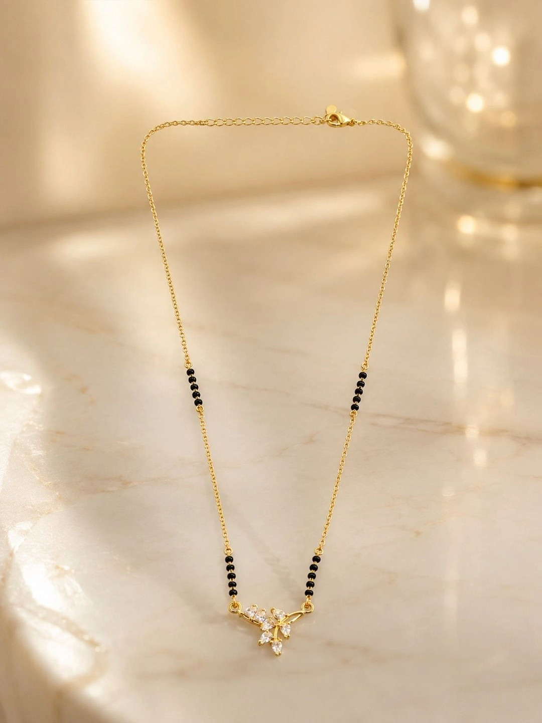 Anouk Women Gold-Plated Floral American Diamond Mangalsutra Necklace