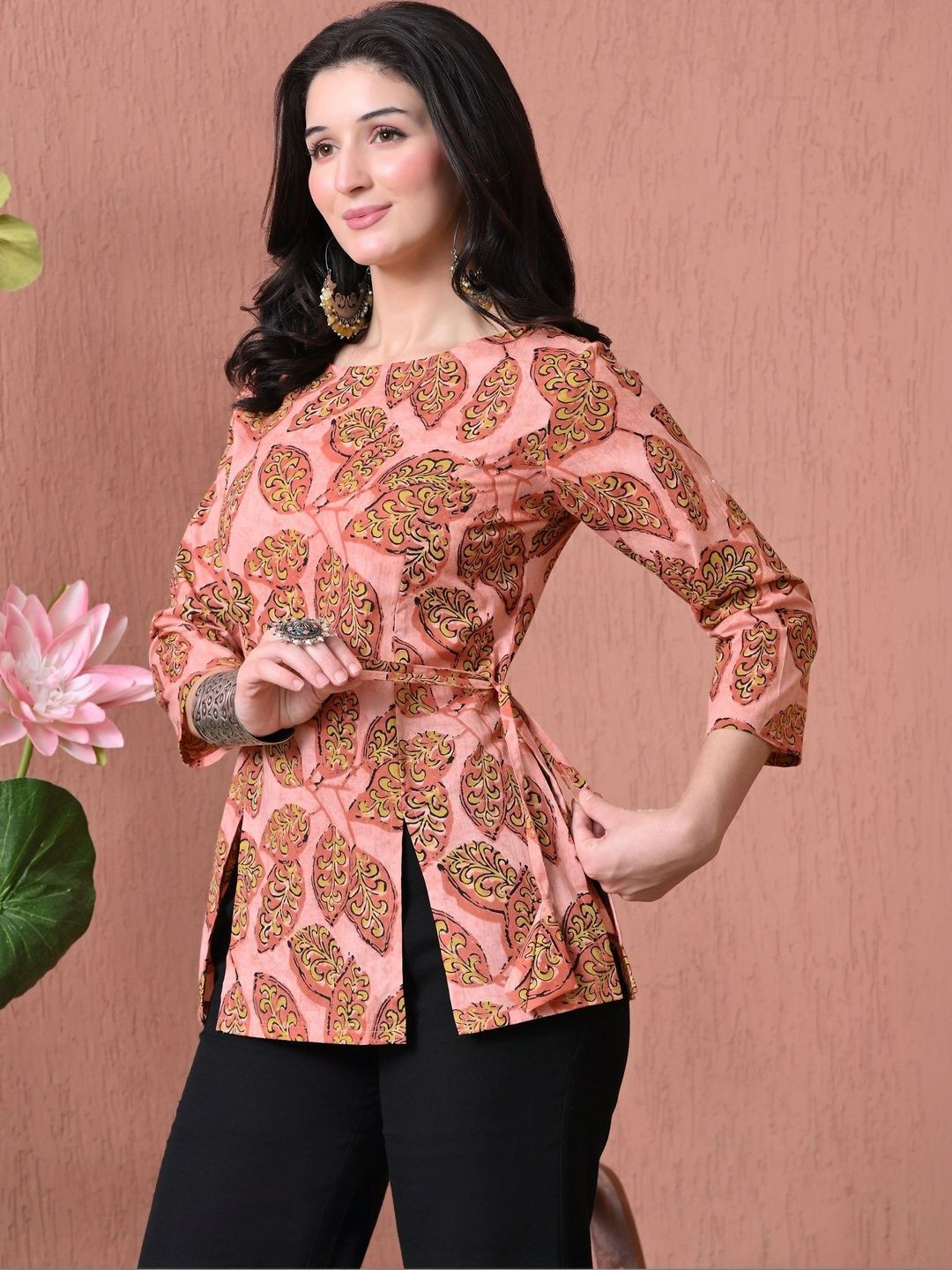 SANGAKURTI Women Ethnic Motifs Printed Boat Neck Cotton Kurti