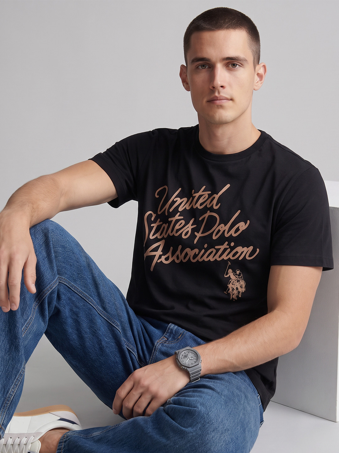 U.S. Polo Assn. Denim Co. Typography Printed Pure Cotton T-shirt