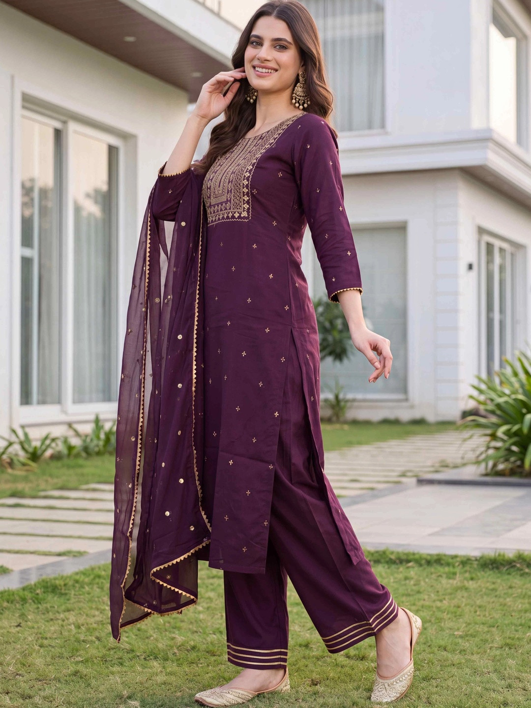Balyx Women Ethnic Motifs Embroidered Regular Kurta with Palazzos & With Dupatta
