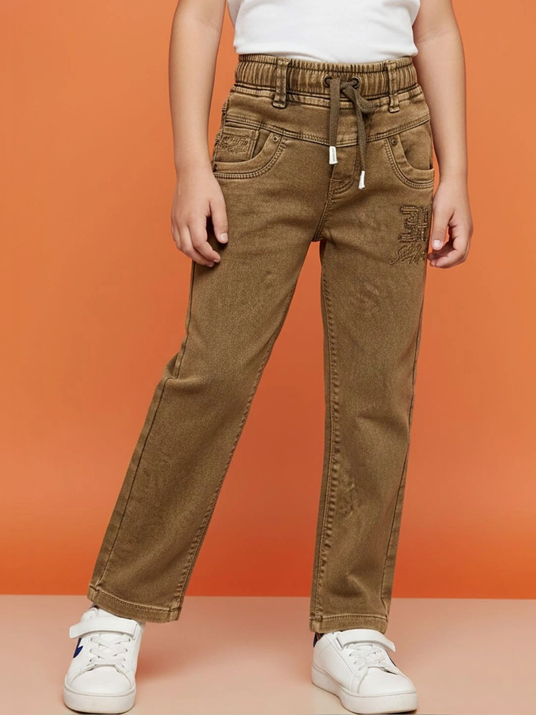Dripteen Boys Straight Fit Mid-Rise Embroidered Stretchable Jeans