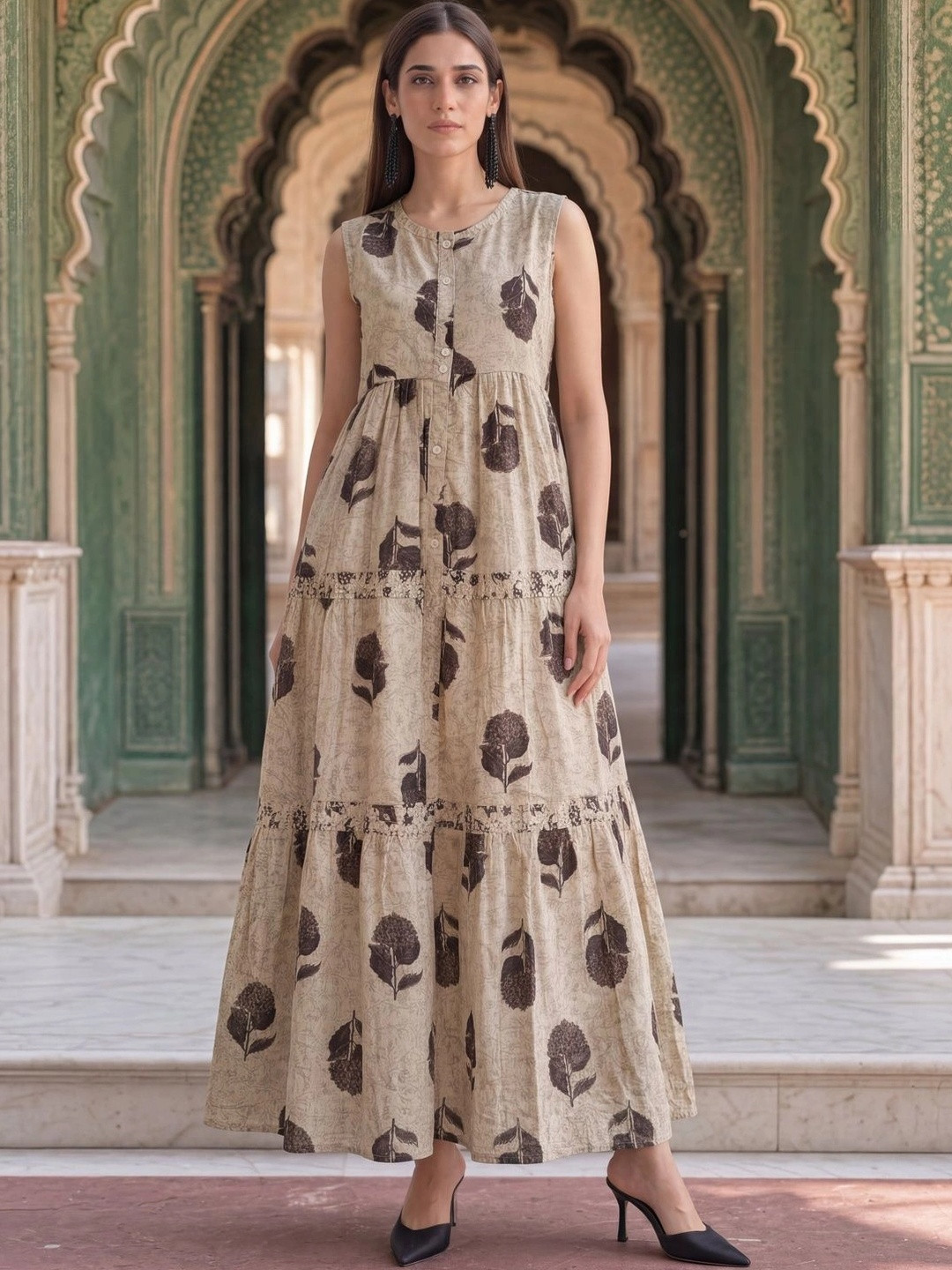 Rangita Printed Round Neck A-Line Ethnic Dresses