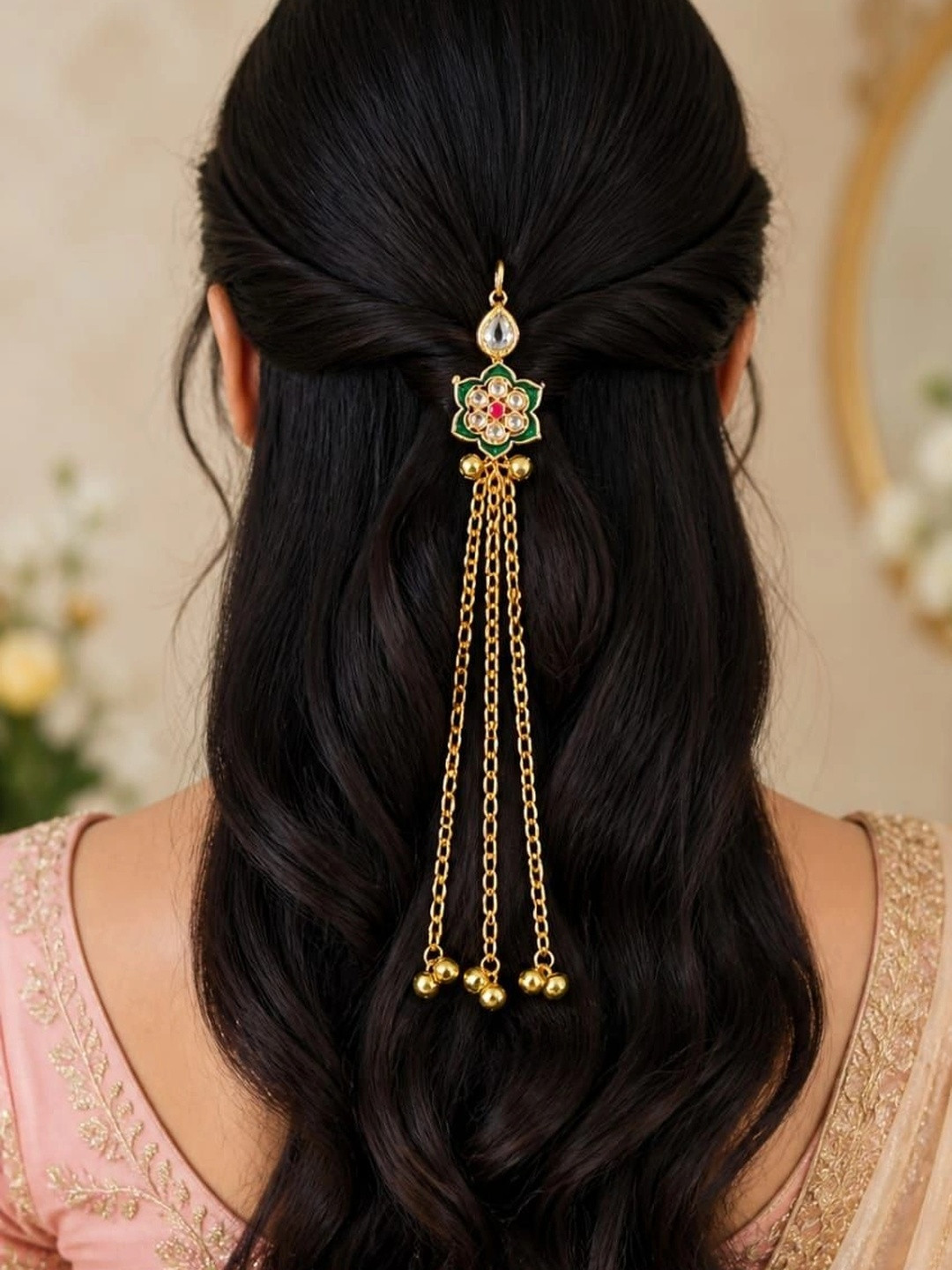 SRJ Gold-Plated Pearls Studded Bun Pin Head Jewellery