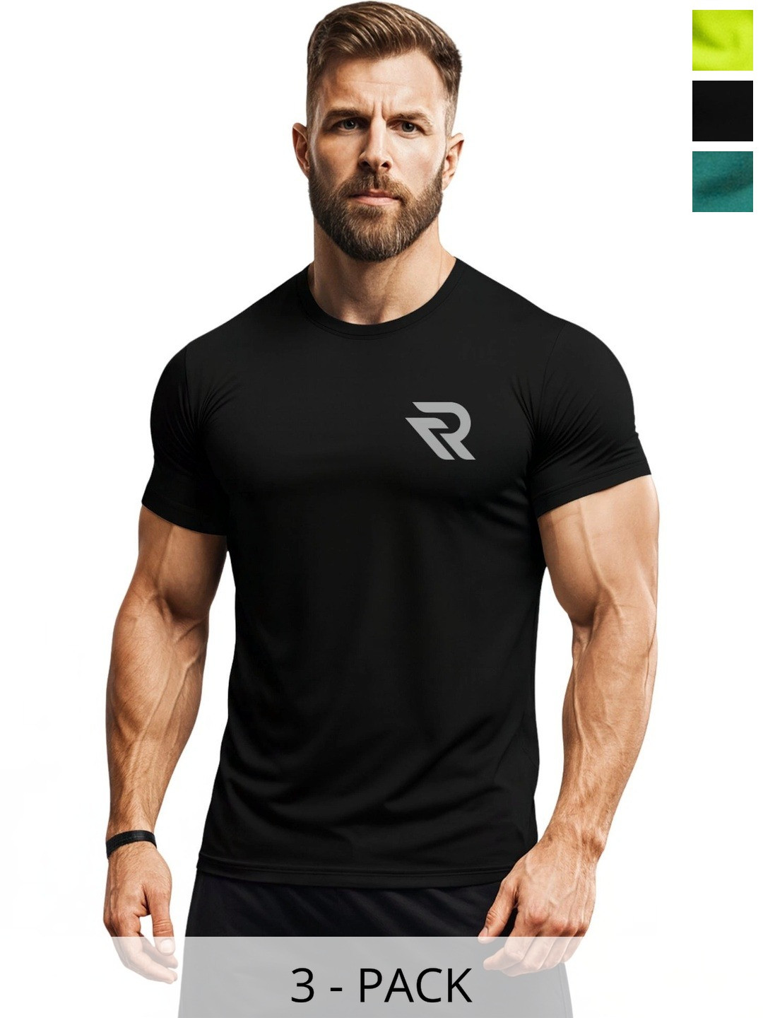 3Colors Men Brand Logo 3 Printed Moisture Wicking T-shirt