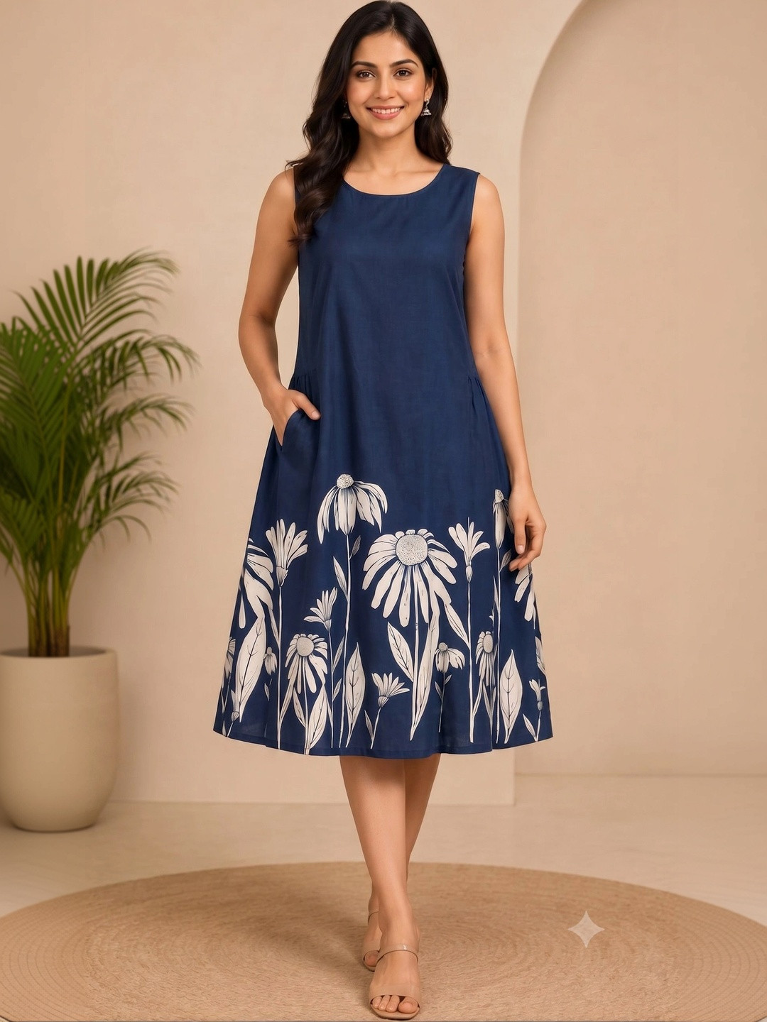 KALAMIR Floral Print A-Line Dress