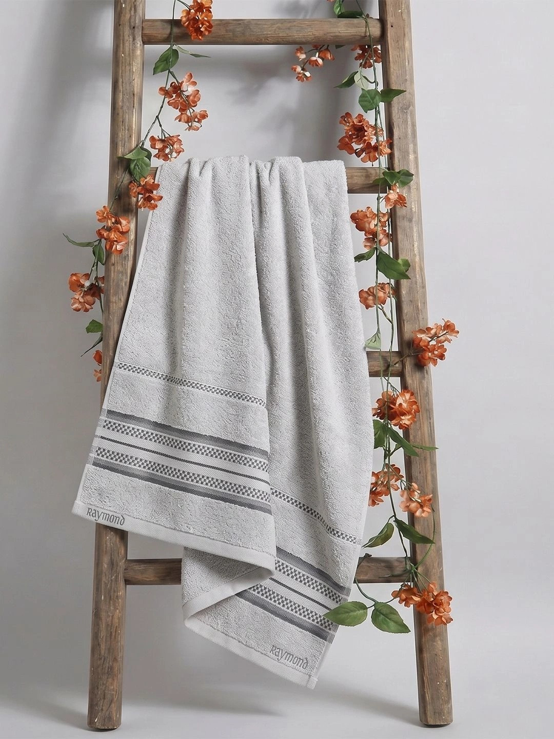 Raymond Home Silver-Toned 1 Striped Cotton 350 GSM Bath Towel