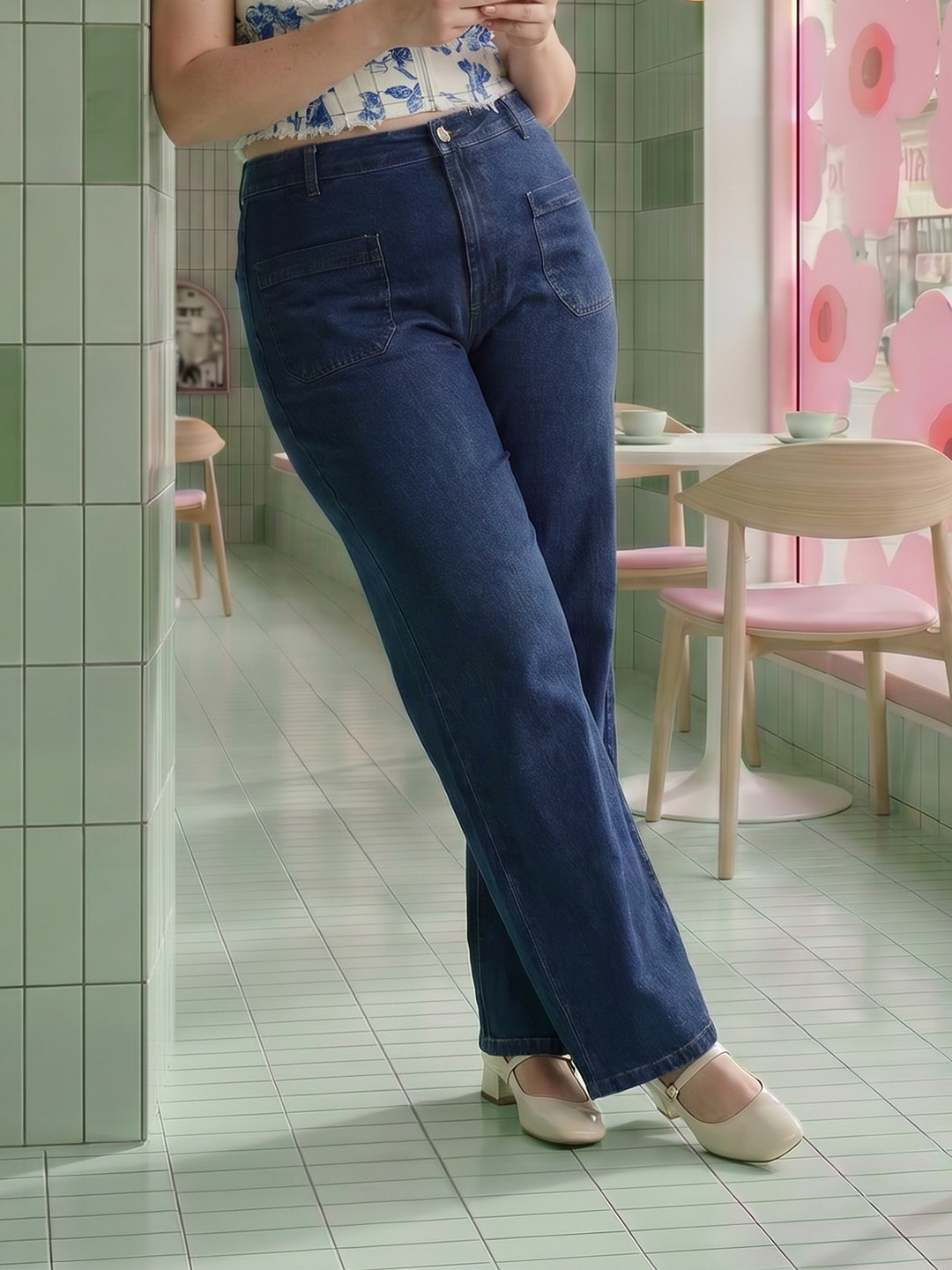 DressBerry Curve Women Plus Size Wide Leg Light Fade Stretchable Jeans