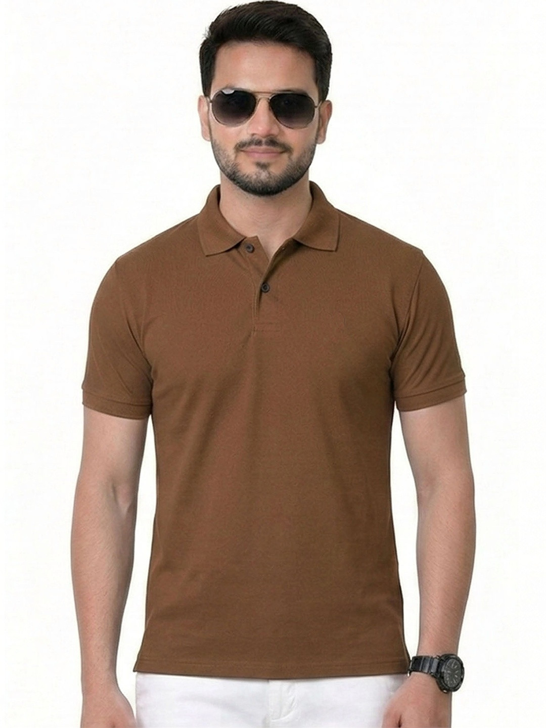 HERE&NOW Men Solid Polo Collar Knitted Regular Fit T-Shirt