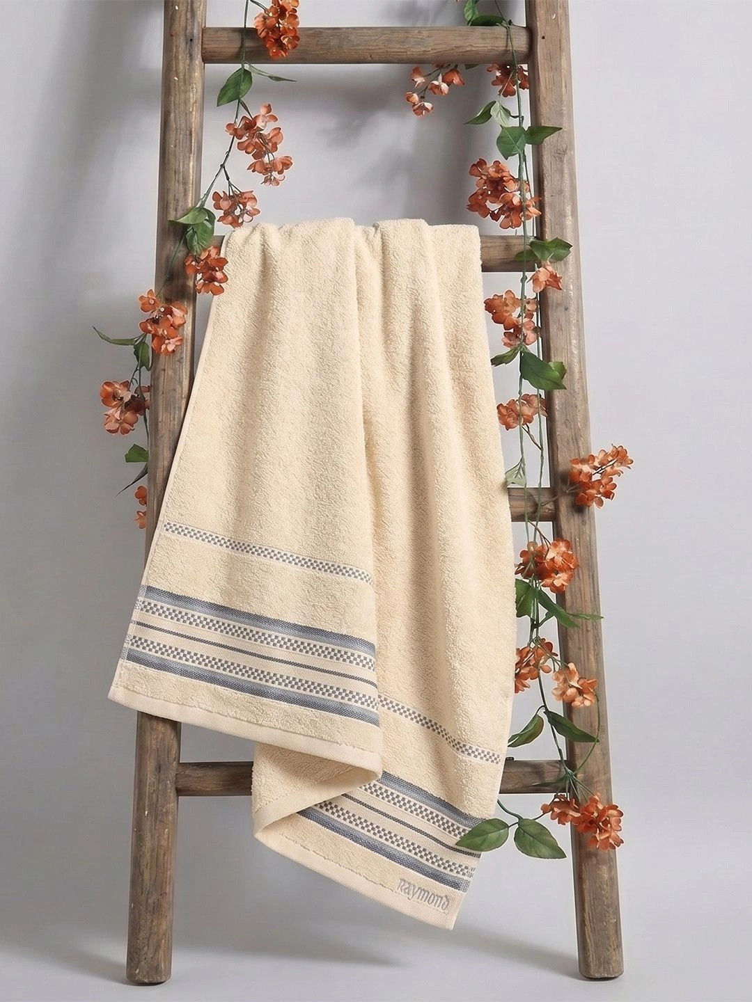 Raymond Home Beige 1 Striped Cotton 350 GSM Bath Towel