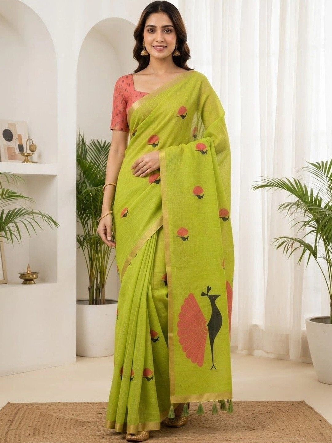 MEHARIKA Floral Pure Linen Khadi Saree