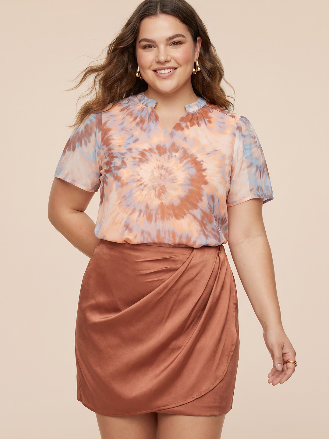Sztori Tie and Dye Mandarin Collar Top
