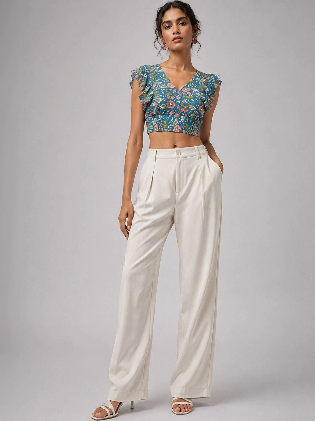 Porsorte Floral Print Blouson Crop Top
