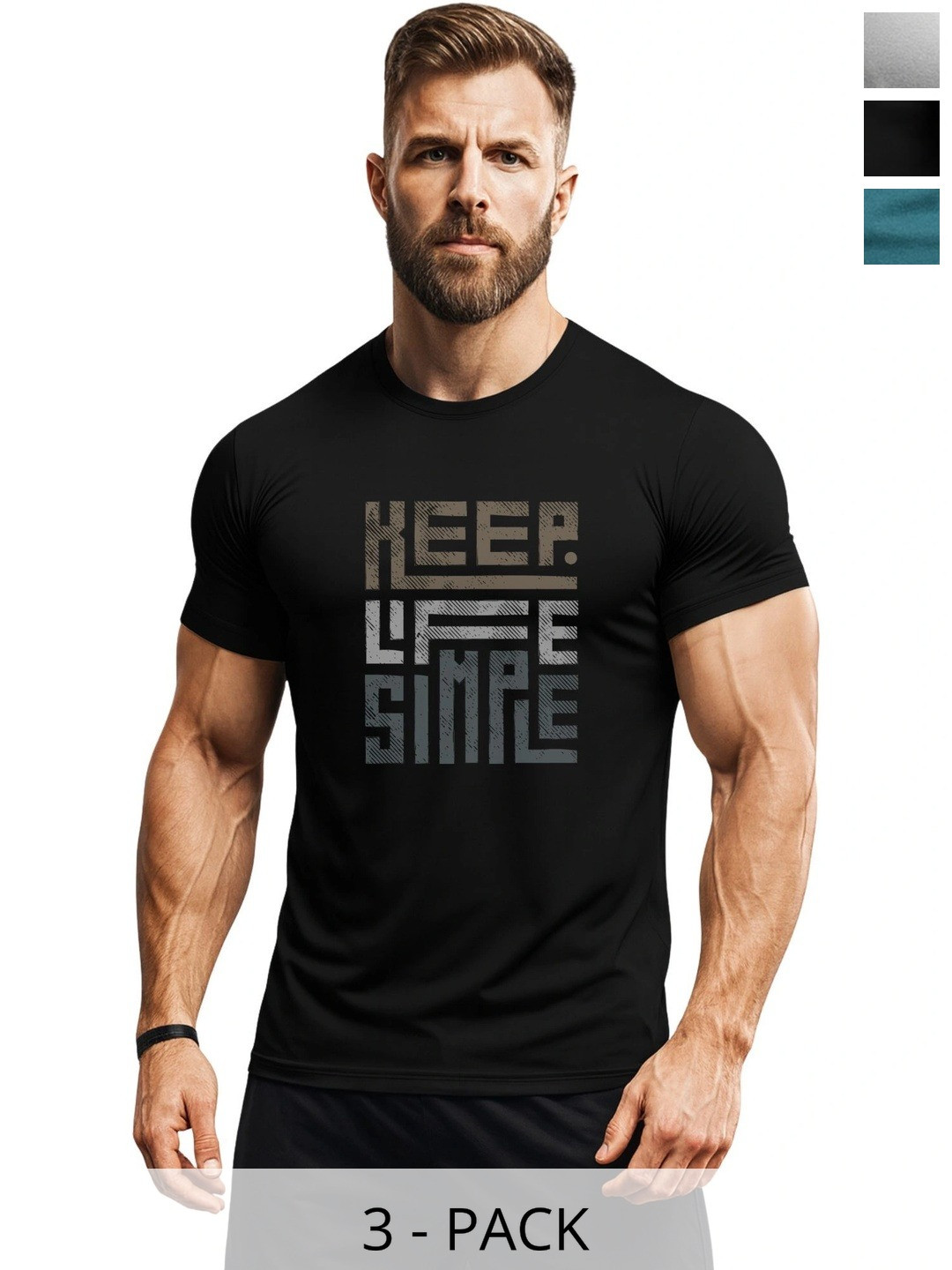 3Colors Men Typography 3 Printed Moisture Wicking T-shirt