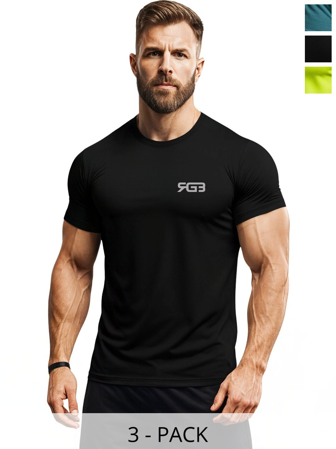 3Colors Men Brand Logo 3 Printed Moisture Wicking T-shirt