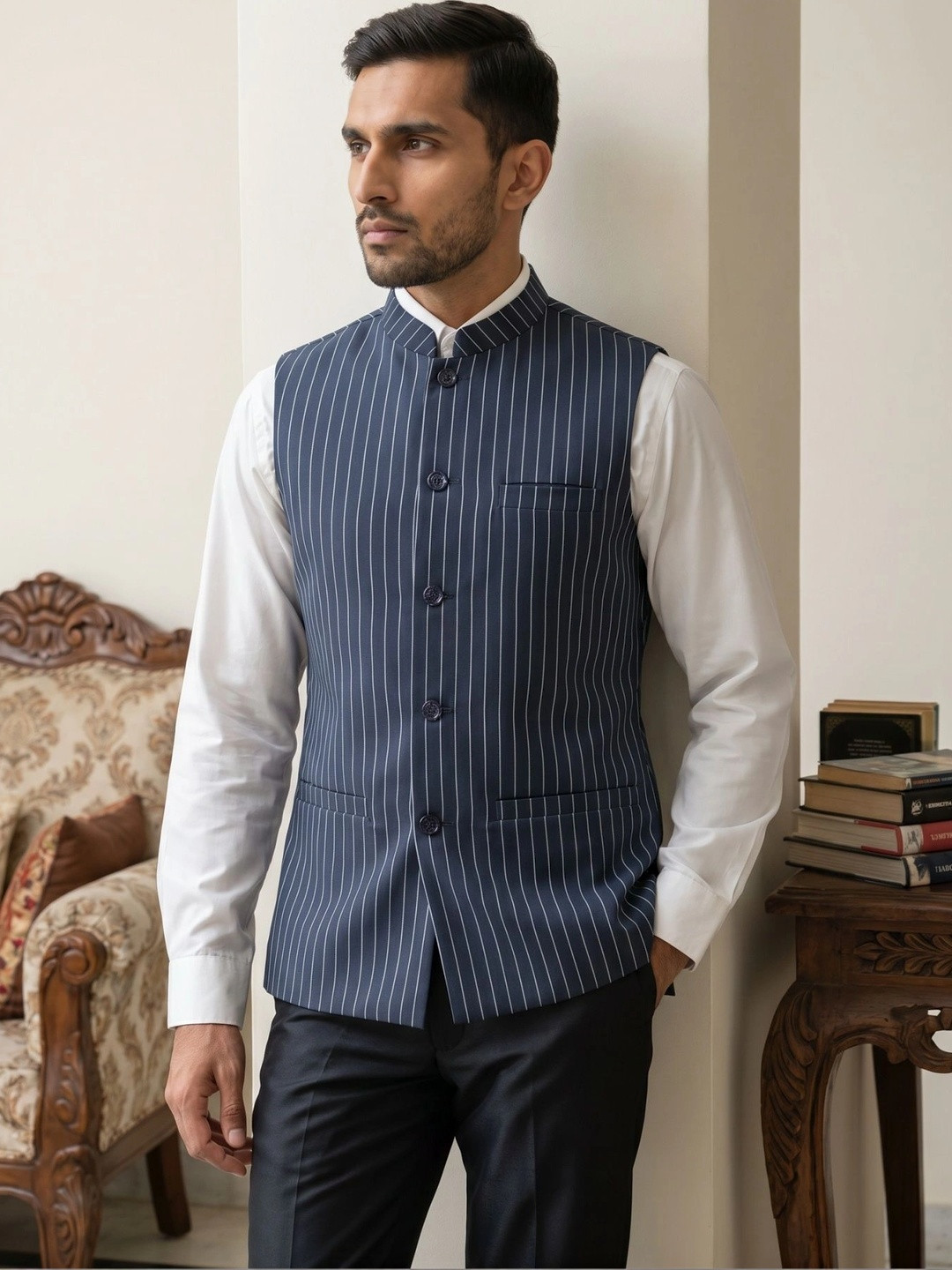 Jompers Striped Satin Nehru Jackets