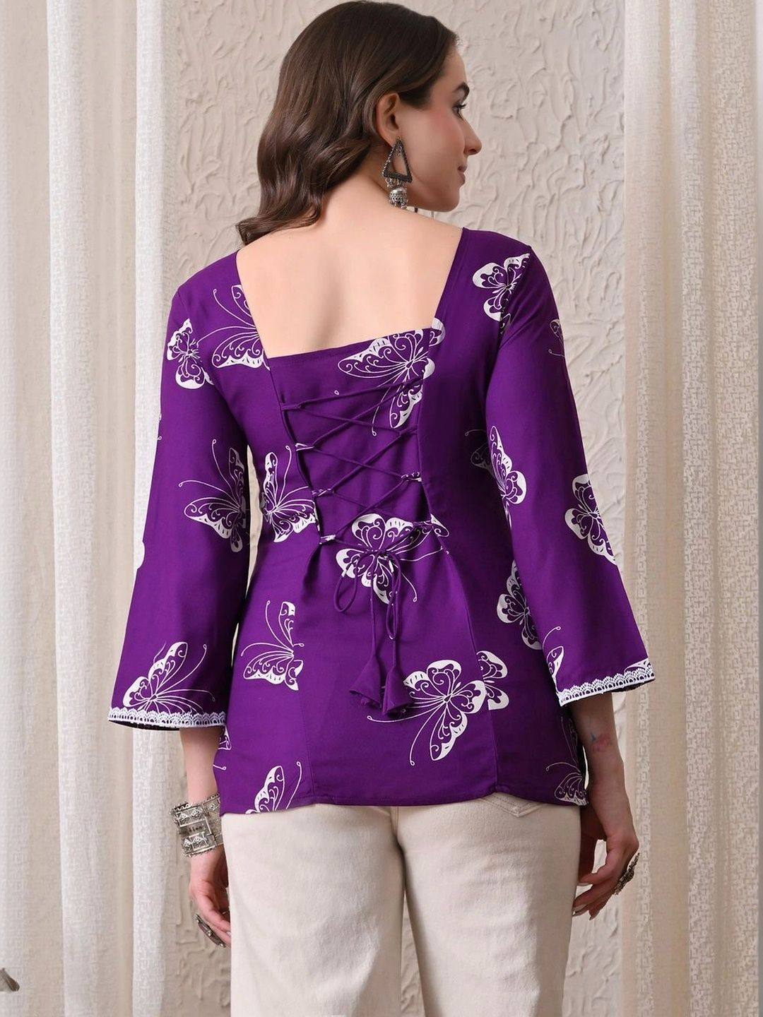 KHUHA Printed V-Neck Pure Cotton Kurti