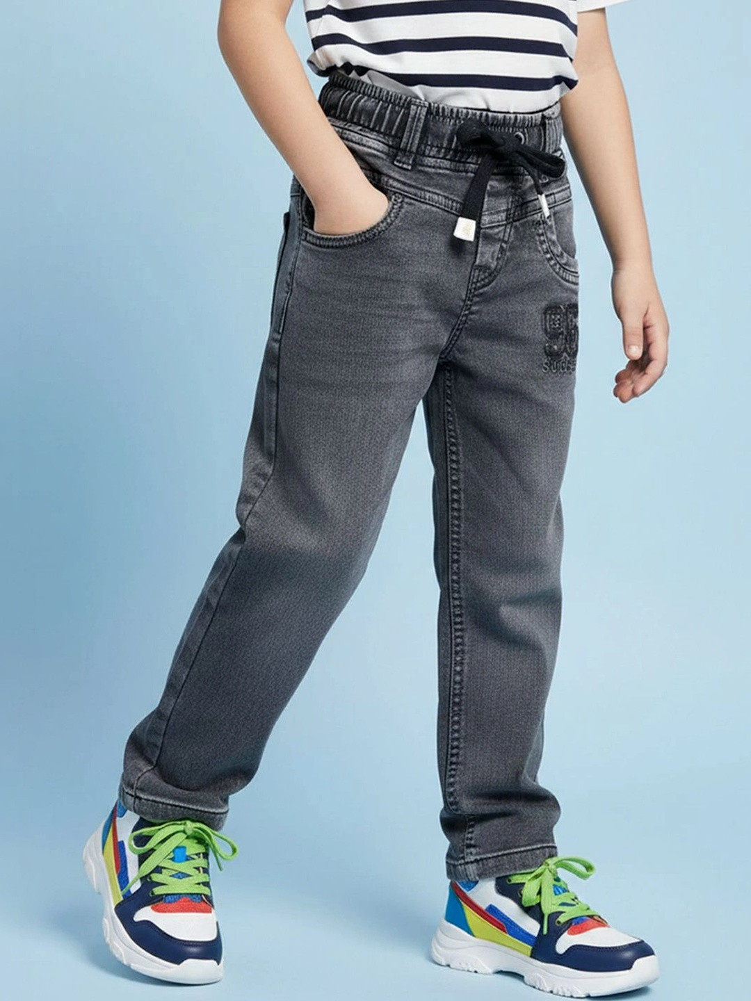 Dripteen Boys Straight Fit Mid-Rise Coated Stretchable Jeans