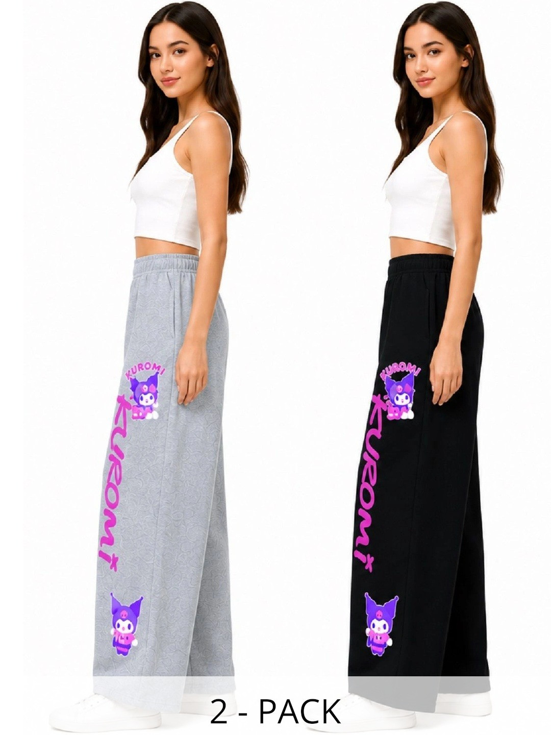 NAUGHTYMEN Girls Pack of 2 Relaxed Fit Graphic Print Training Track Pants