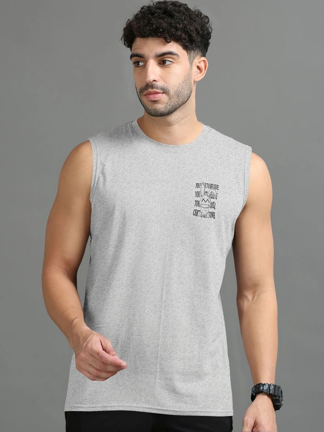 Triptee Men Printed Pure Cotton Sleeveless T-shirt
