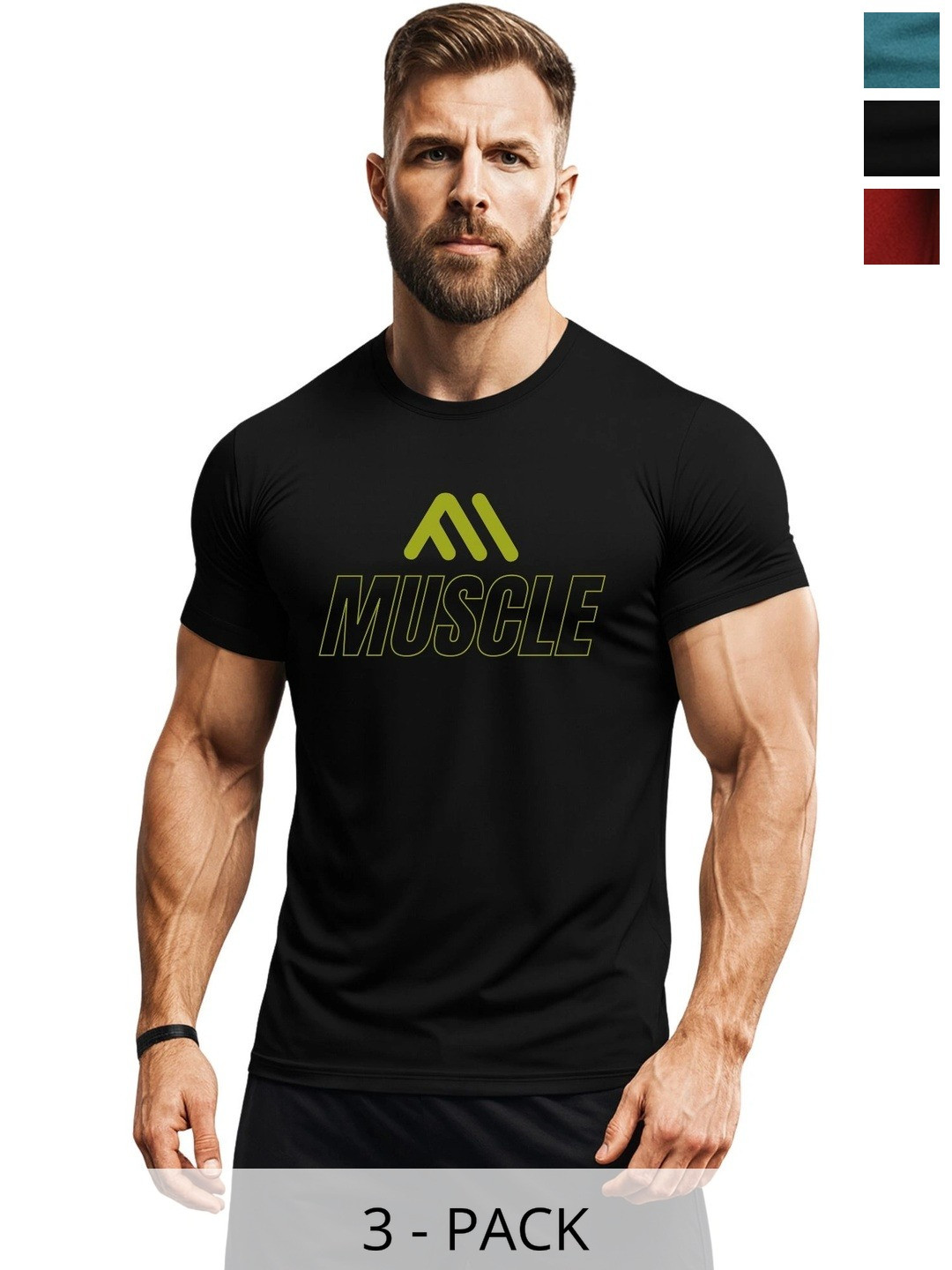3Colors Men Brand Logo 3 Printed Moisture Wicking T-shirt