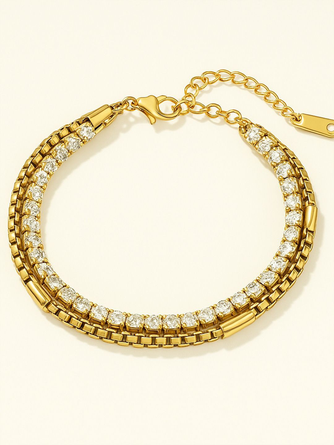 ZAISHA 18k Gold Plated Stainless Steel Layered Tennis Bracelet