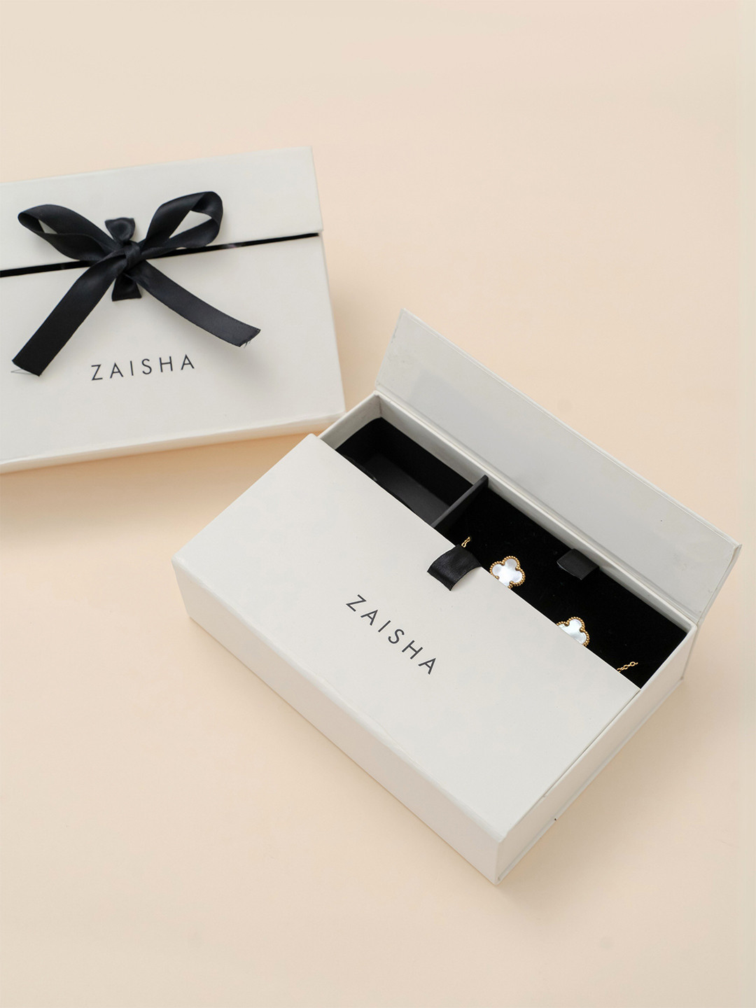 ZAISHA 18k Gold Plated Stainless Steel Waterproof & Anti-Tarnish Clover Combo Set Giftbox