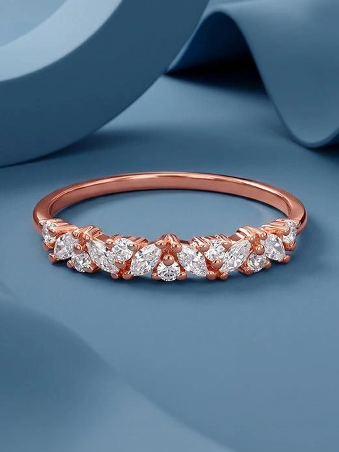 GIVA Women Silver Rose Gold-Plated Cubic Zirconia Finger Ring