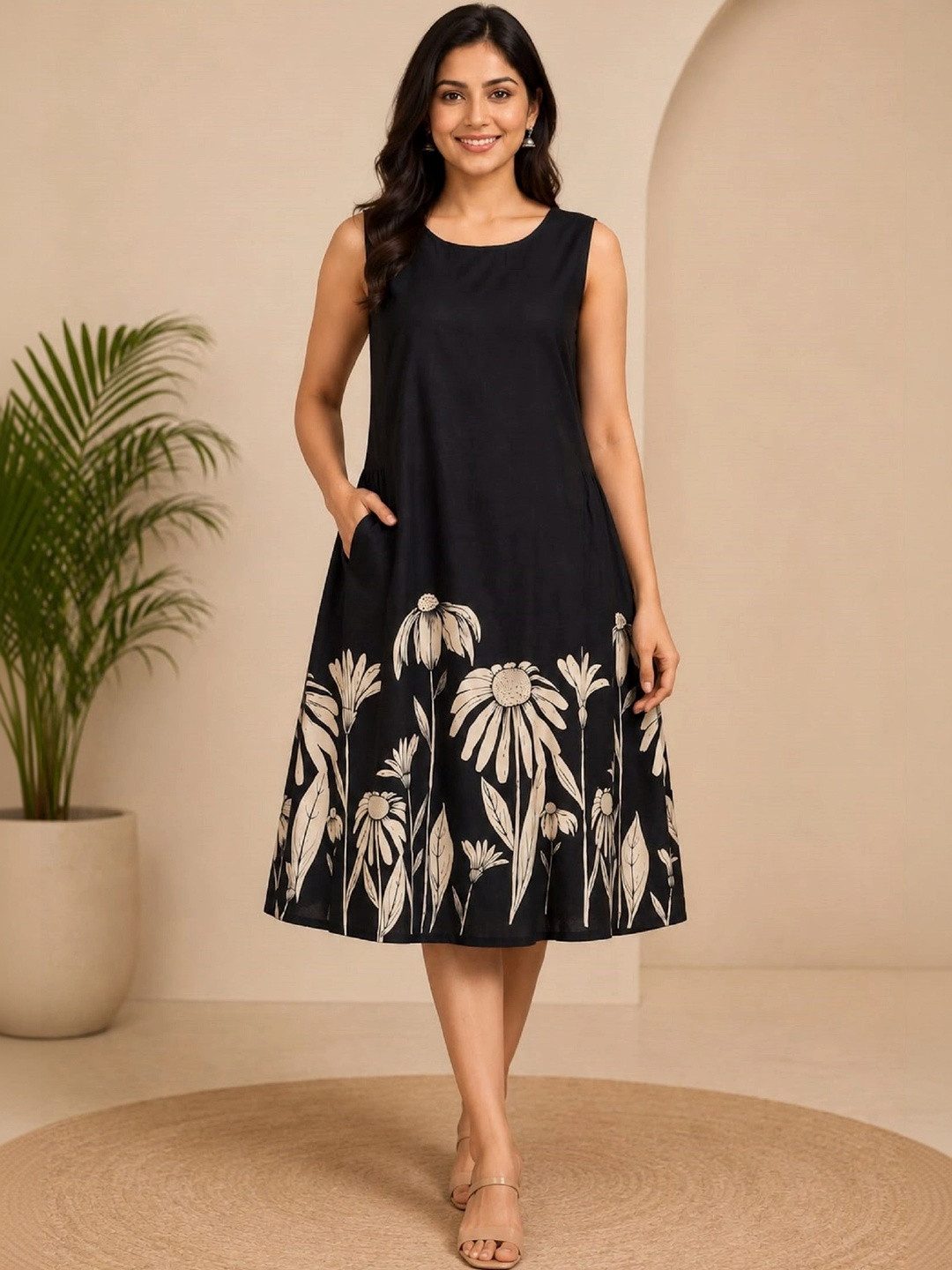 KALAMIR Floral Print A-Line Dress