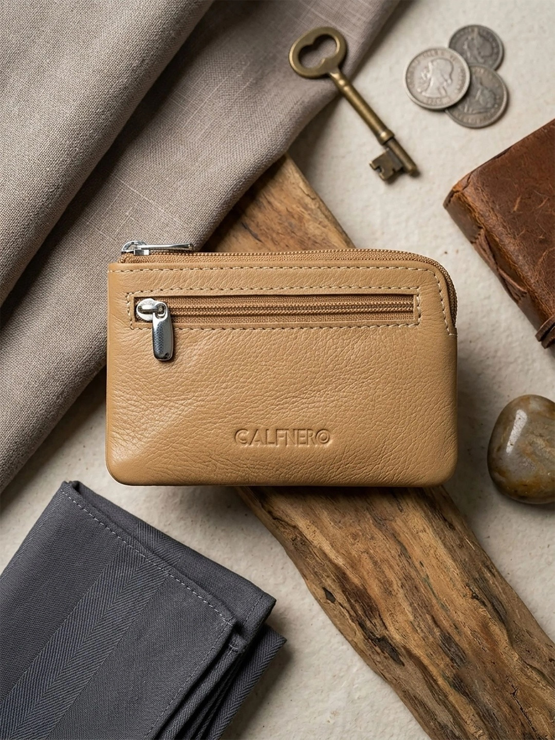 CALFNERO Unisex Leather Zip Around Wallet