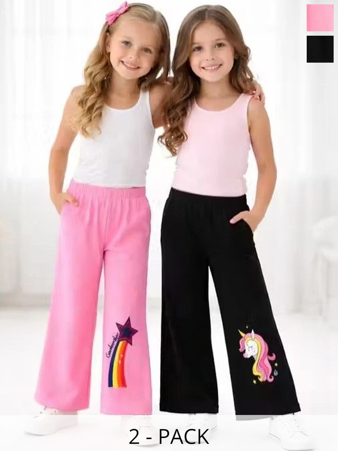 NAUGHTYMEN Girls Pack of 2 Relaxed Fit Graphic Print Track Pants