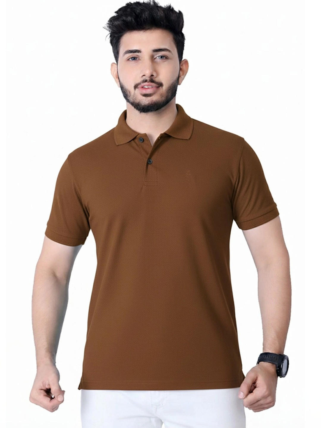 HERE&NOW Men Solid Polo Collar Knitted Regular Fit T-Shirt