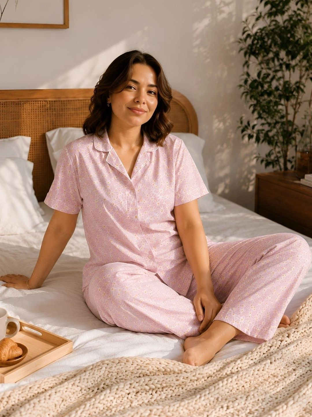 GlamZei Women Floral Printed Cotton Night Suit