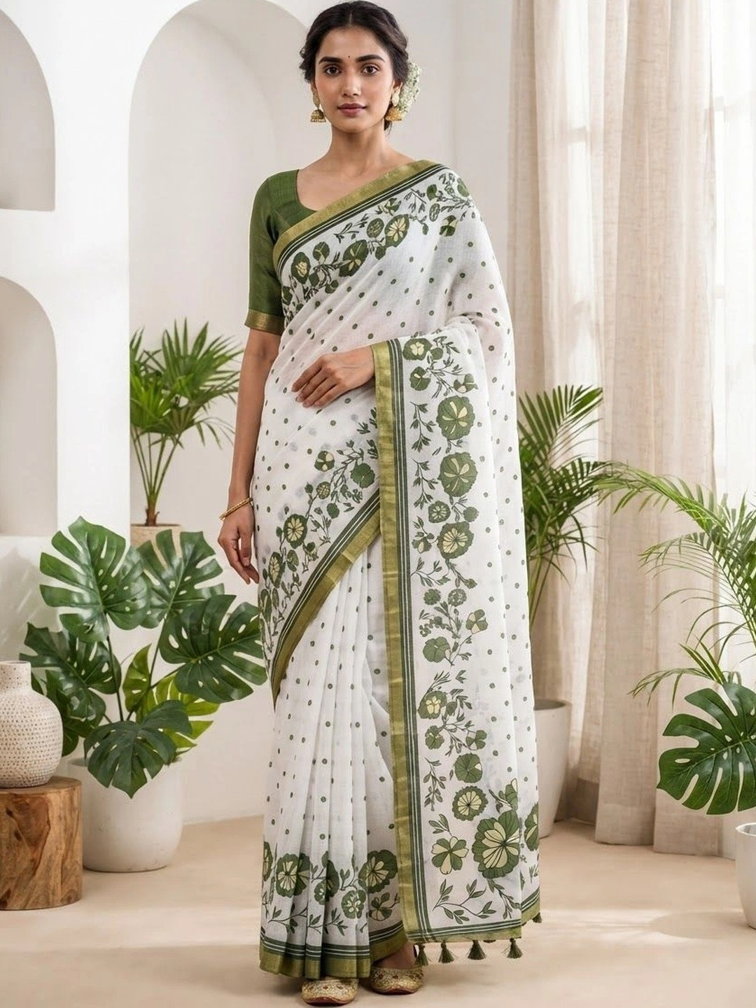 MEHARIKA Floral Pure Linen Khadi Saree