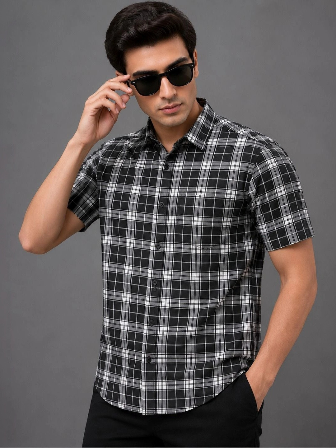 WEARHOUSE Men Classic Gingham Checks Checked Casual Shirt