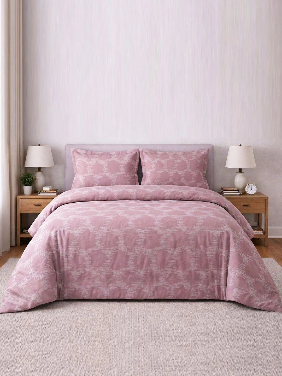SKYLA Pink Floral 400TC Cotton King Size Bedsheet & 2 Pillow Covers 108 x 108 Inch