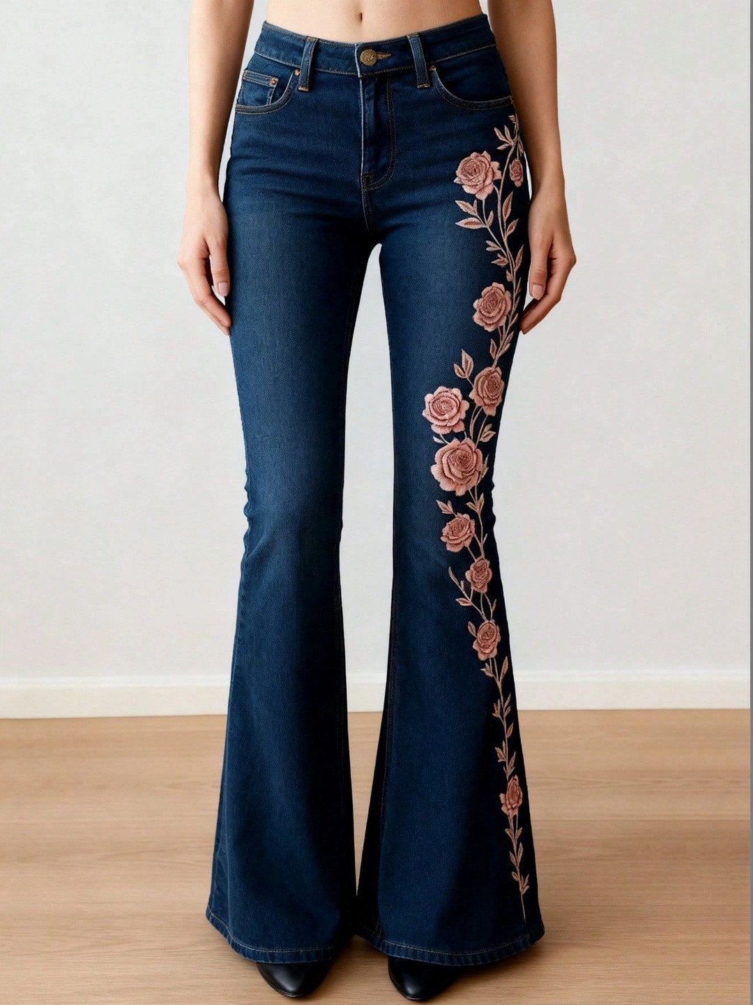 DressBerry Women Comfort Flared High-Rise Embroidered Stretchable Jeans