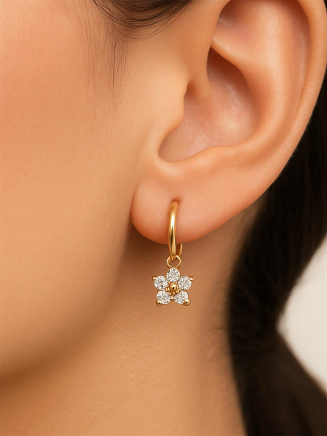 ZAISHA 18k Gold Plated Stainless Steel Flower Bali Hoop Earrings