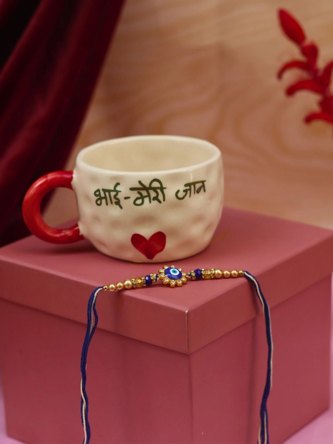 WEAVING HOMES Set Of 2 Evil Eye Rakhi & Bhai Meri Jaan Mug Gift Set