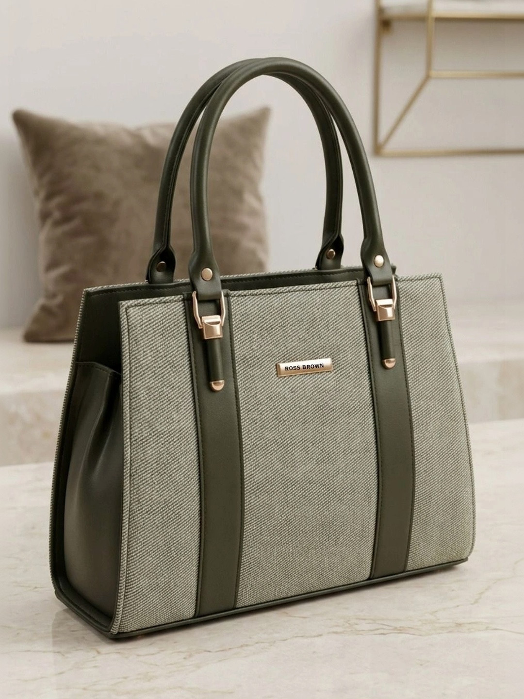 ROSS BROWN Textured PU Structured Handheld Bag