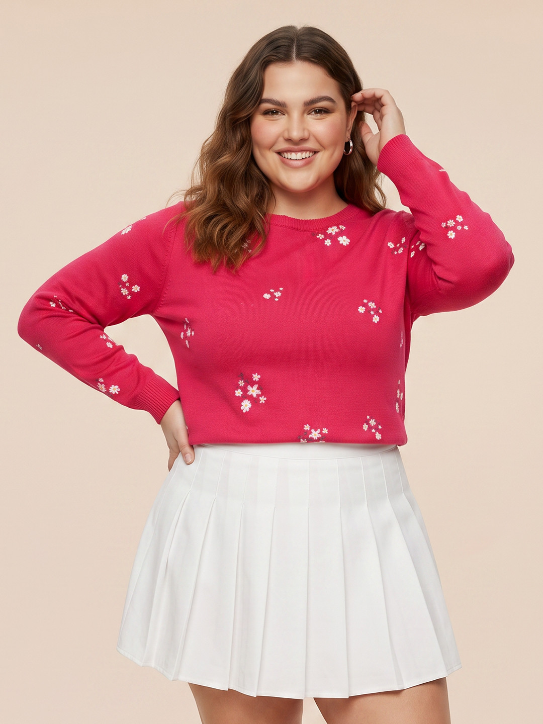 Sztori Plus Size Floral Printed Pullover Sweater