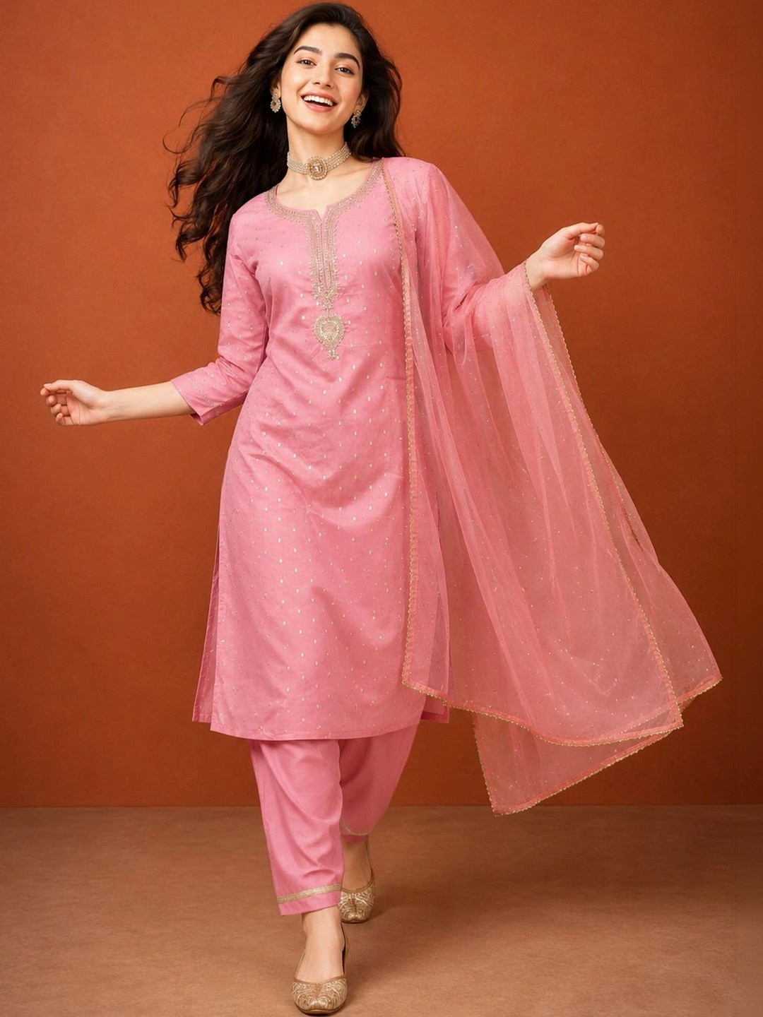 KALINI Women Ethnic Motifs Embroidered Regular Thread Work Kurta with Trousers & With Dupatta