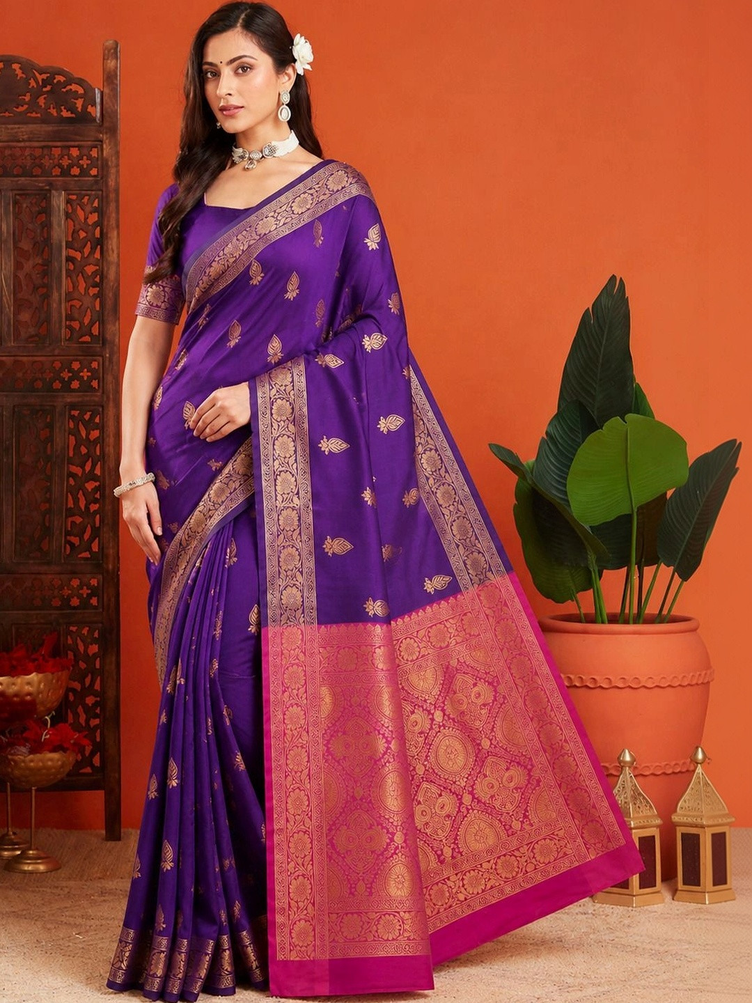 Fabbarries Woven Design Zari Silk Blend Kanjeevaram Saree