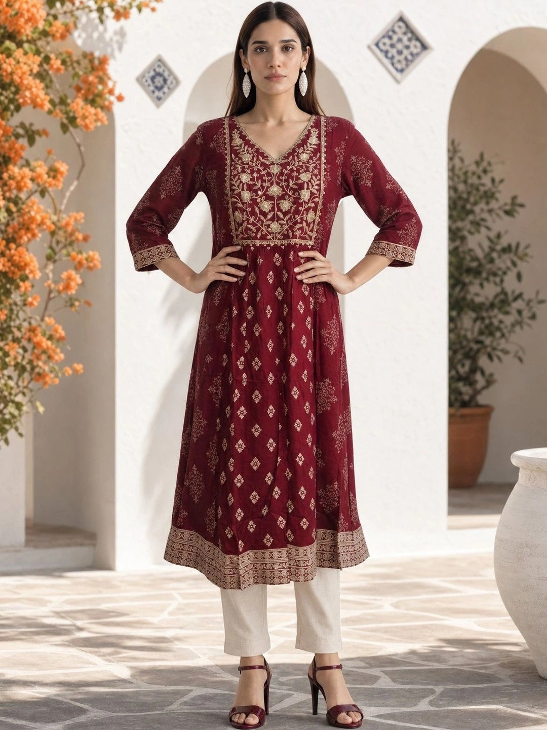 Rangita Women Ethnic Motifs Embroidered Thread Work Kurta