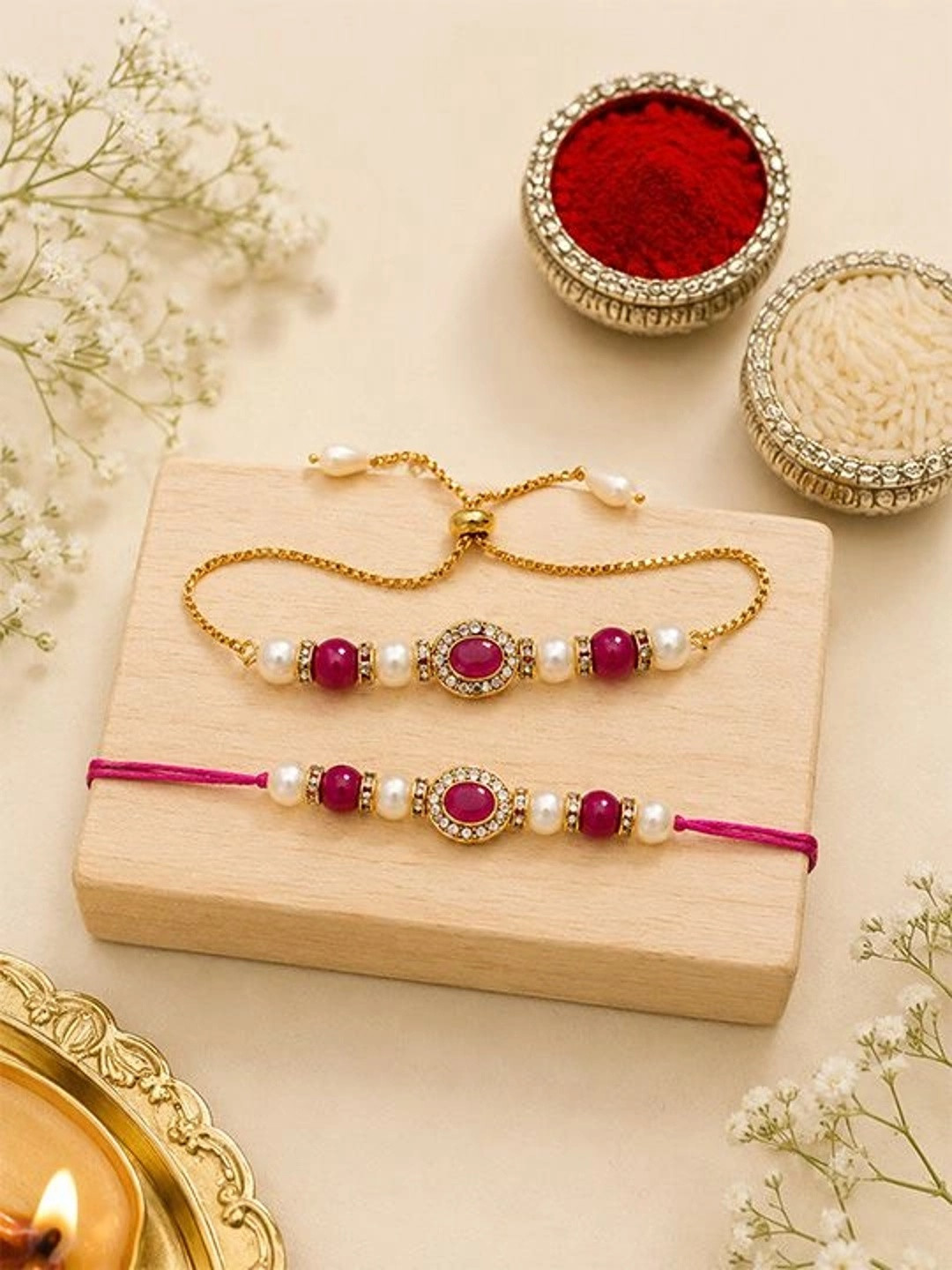 ASIDEA Pack Of 2 Bhaiya Bhabhi  Rakhi With Roli & Chawal
