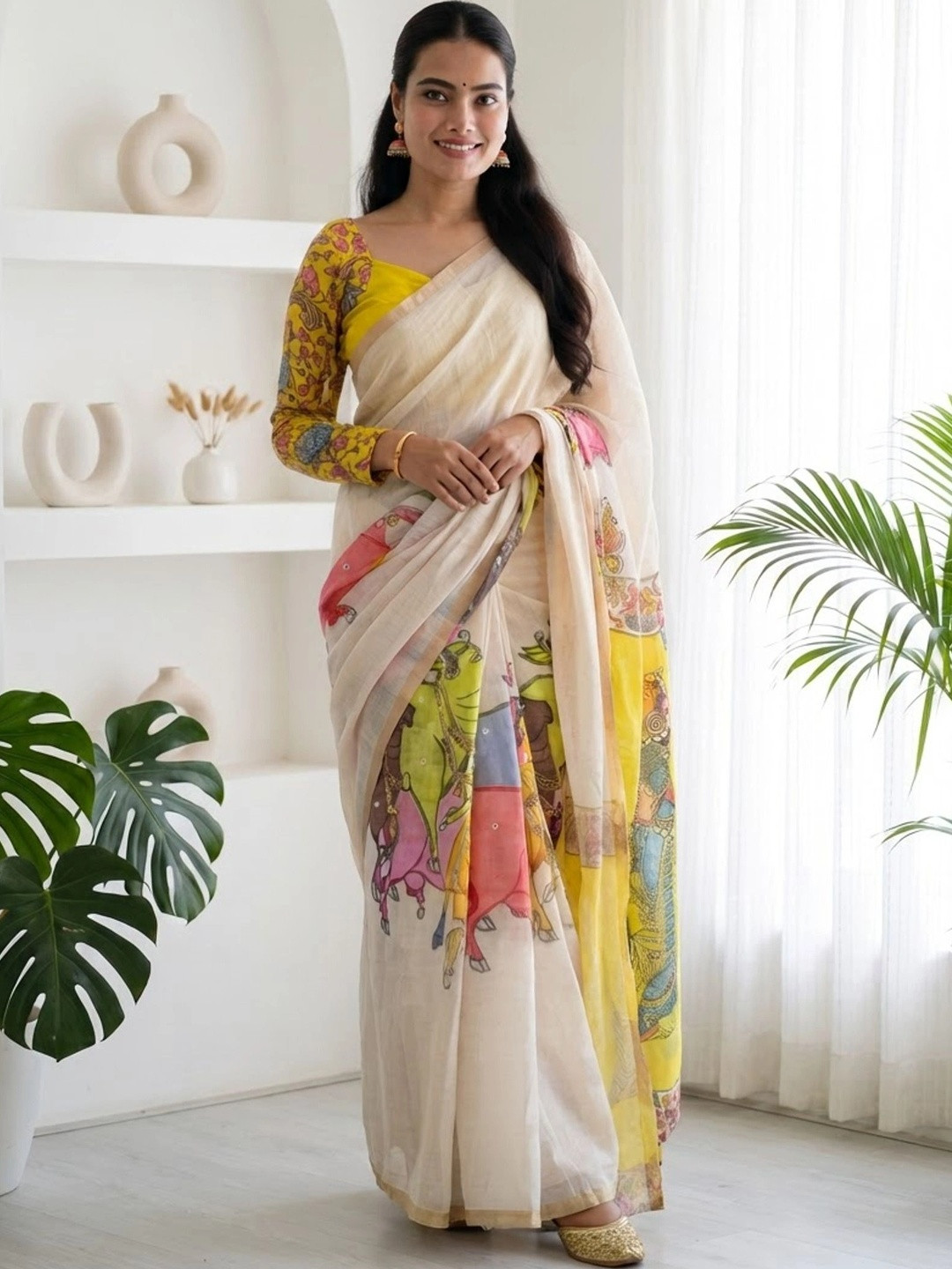 MEHARIKA Floral Pure Linen Khadi Saree