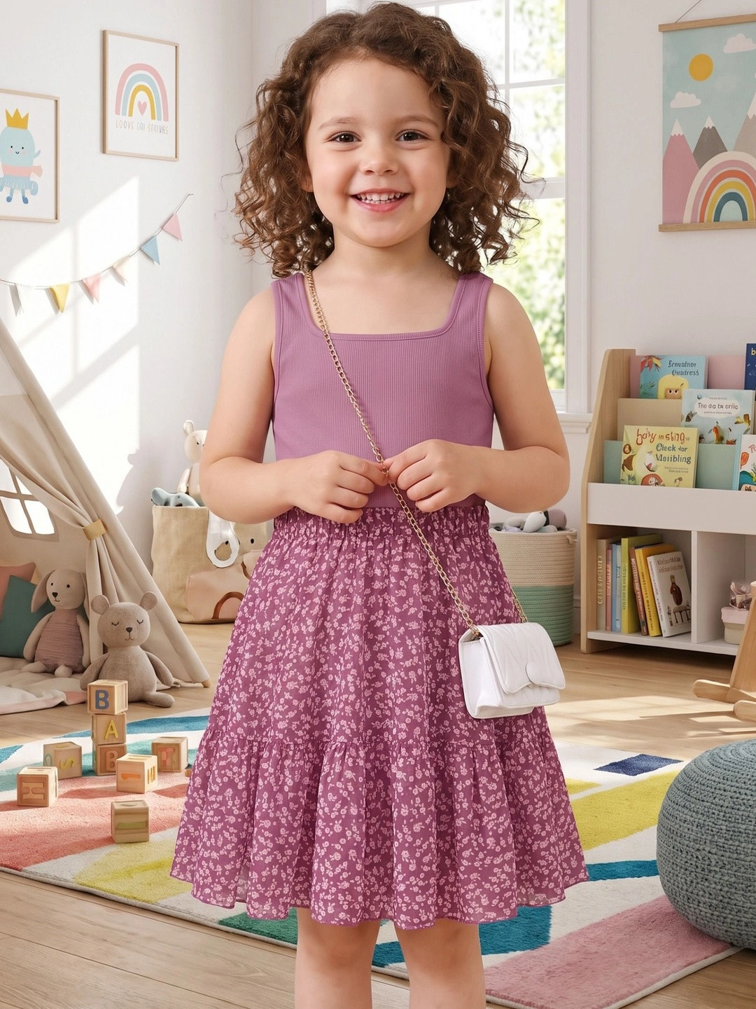 Kidlily  Girls Onoin Cotton Blend Floral Printed Fit & Flare Dress